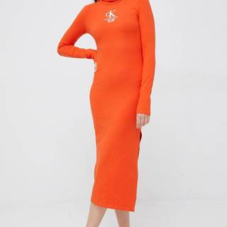 Šaty Calvin Klein Jeans oranžová farba, midi, rovný strih