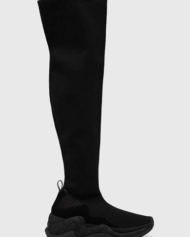 Vysoké čižmy Kurt Geiger London London London Knit dámske, čierna farba, na plochom podpätku, 9340900609