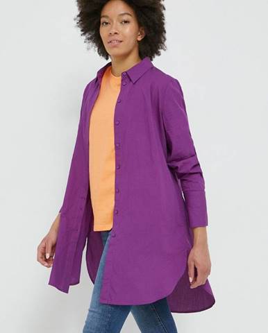 Bavlnená košeľa Vila dámska, fialová farba, voľný strih, s klasickým golierom