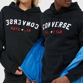 Mikina Converse čierna farba, s kapucňou, s potlačou