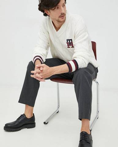 Vlnený sveter Tommy Hilfiger pánsky, biela farba, teplý,