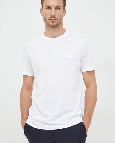 Bavlnené tričko BOSS Boss Casual , biela farba, jednofarebné