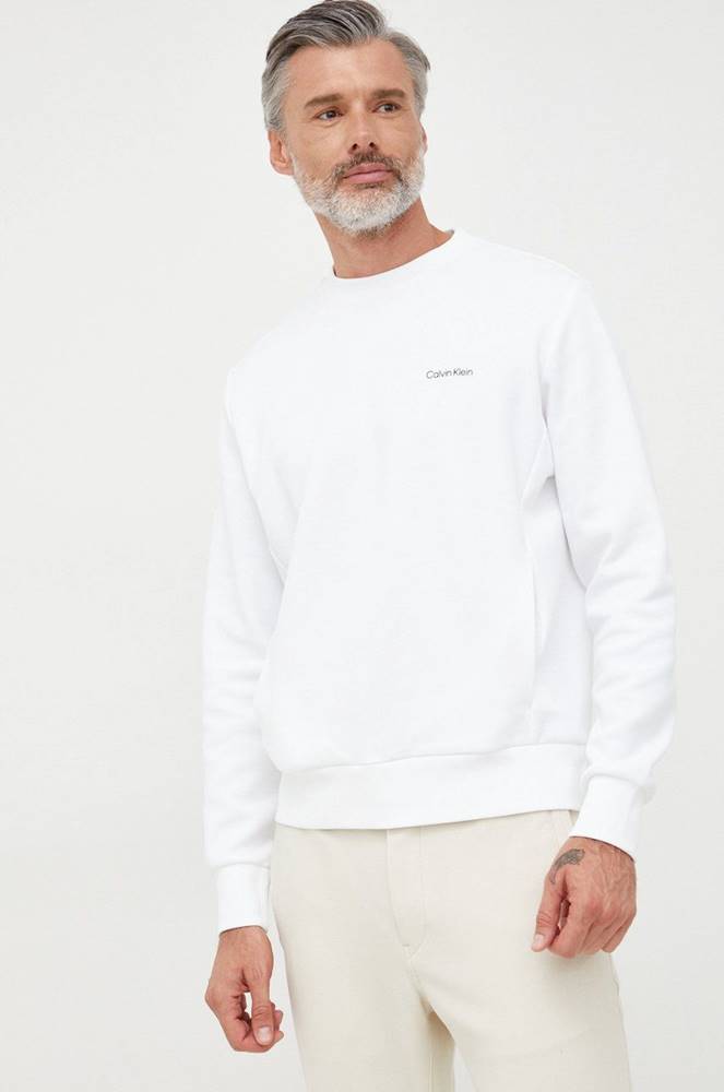 Mikina Calvin Klein pánska, biela farba, s potlačou