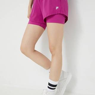 Bežecké šortky Fila Racine dámske, fialová farba, jednofarebné, vysoký pás