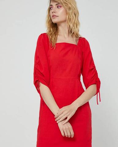 Šaty s prímesou ľanu Medicine červená farba, mini, áčkový strih