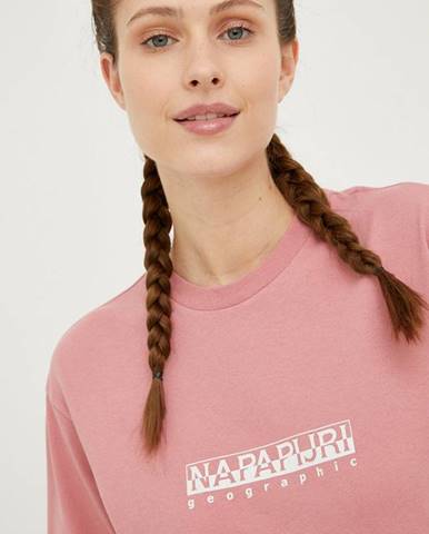 Bavlnené tričko Napapijri ružová farba,