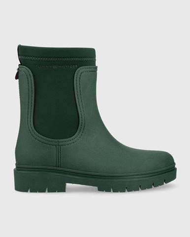 Gumáky Tommy Hilfiger Rain Boot Ankle dámske, zelená farba