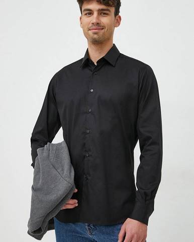 Bavlnená košeľa Karl Lagerfeld pánska, čierna farba, regular, s klasickým golierom