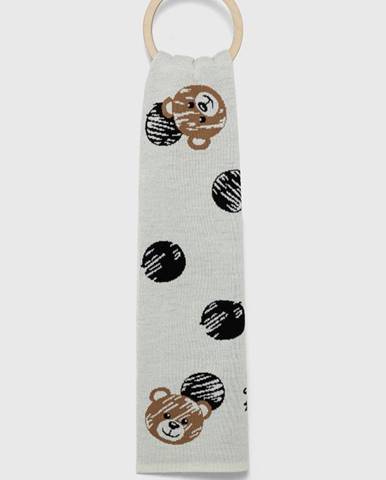 Vlnený šál Moschino biela farba, vzorovaný