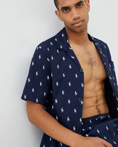 Bavlnené pyžamo Polo Ralph Lauren tmavomodrá farba, s potlačou