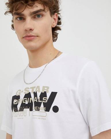 Bavlnené tričko G-Star Raw biela farba, s potlačou