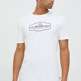 Bavlnené tričko Quiksilver biela farba, jednofarebné