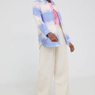 Ľanové nohavice Answear Lab dámske, béžová farba, široké, vysoký pás