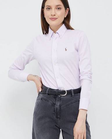 Bavlnená košeľa Polo Ralph Lauren dámska, fialová farba, regular, s klasickým golierom