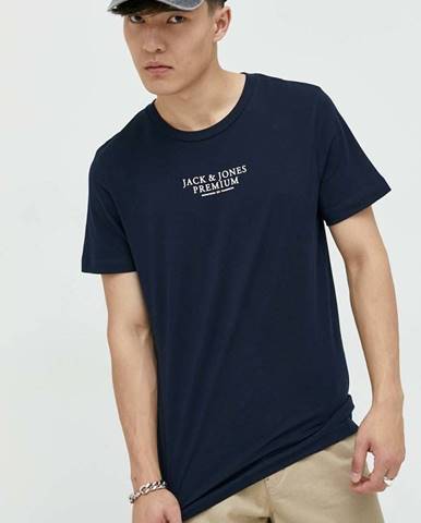 Bavlnené tričko Premium by Jack&Jones Archie tmavomodrá farba, s potlačou