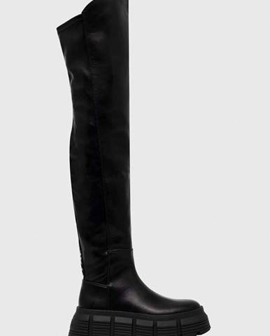 Vysoké čižmy Buffalo Ava Overknee dámske, čierna farba, na platforme, zateplené