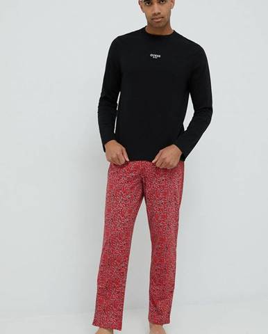 Bavlnené pyžamo Guess červená farba, s potlačou