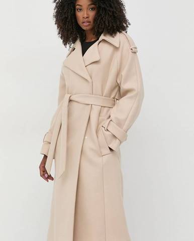 Kabát s prímesou kašmíru Ivy Oak béžová farba, prechodný, dvojradový