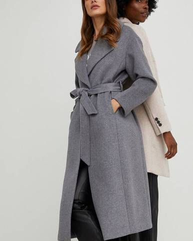 Vlnený kabát Answear Lab šedá farba, prechodný,