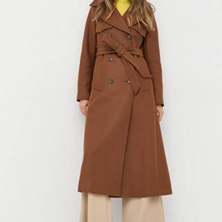 Vlnený kabát Ivy Oak hnedá farba, prechodný, dvojradový