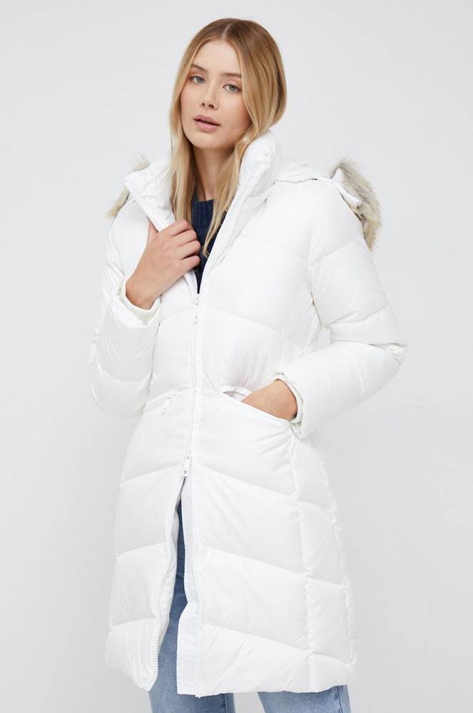 Páperová bunda Calvin Klein dámska, biela farba, zimná,