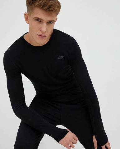 Športové tričko s dlhým rukávom 4F čierna farba, jednofarebný