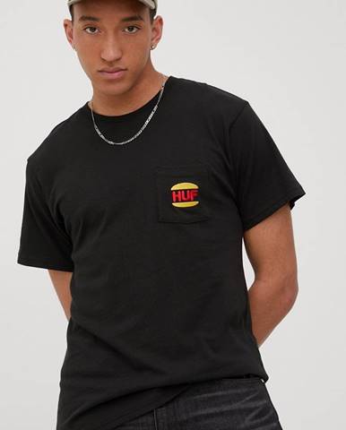 Bavlnené tričko HUF čierna farba, s nášivkou