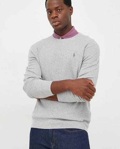 Bavlnený sveter Polo Ralph Lauren pánsky, šedá farba, tenký,