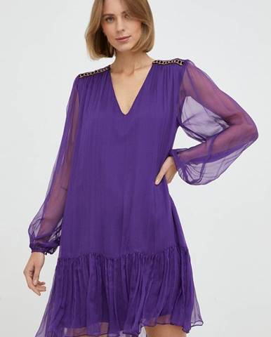 Hodvábne šaty Nissa fialová farba, mini, rovný strih
