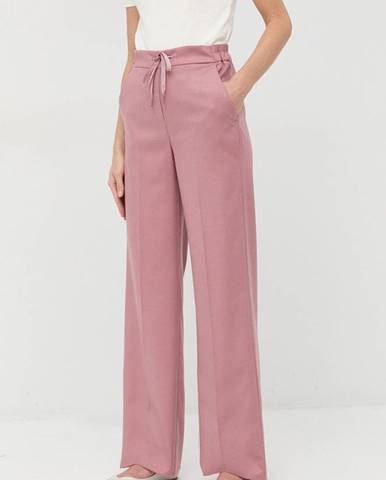 Nohavice s prímesou vlny Marella dámske, ružová farba, široké, vysoký pás