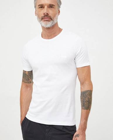 Bavlnené tričko BOSS biela farba, jednofarebné