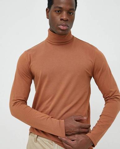 Tričko s dlhým rukávom Selected Homme pánske, hnedá farba, jednofarebné