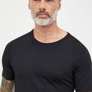 Bavlnené tričko BOSS čierna farba, jednofarebné