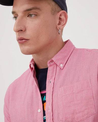 Bavlnená košeľa Superdry pánska, ružová farba, regular, s golierom button-down