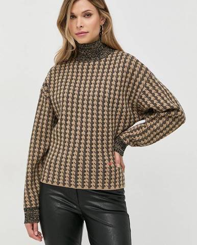 Vlnený sveter Victoria Beckham dámsky, béžová farba, teplý, s polorolákom