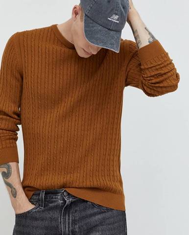 Bavlnený sveter Produkt by Jack & Jones pánsky, hnedá farba, tenký,