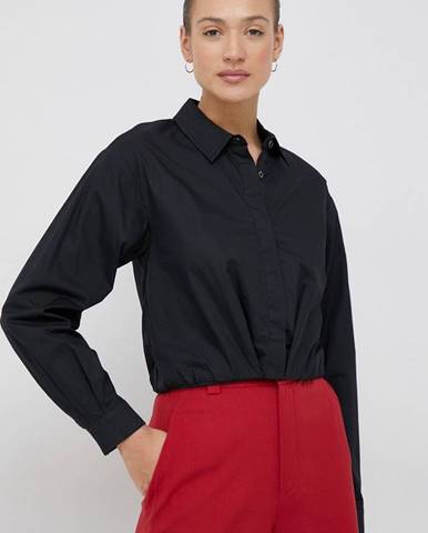 Bavlnená košeľa Dkny dámska, čierna farba, voľný strih, s klasickým golierom
