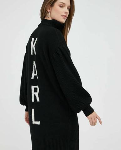 Šaty s prímesou vlny Karl Lagerfeld čierna farba, mini, oversize