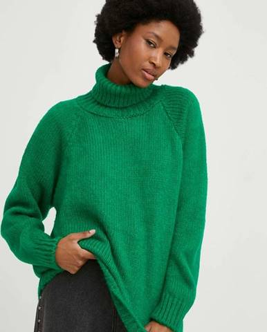 Vlnený sveter Answear Lab dámsky, zelená farba, teplý, s rolákom