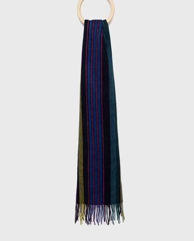 Vlnený šál PS Paul Smith tmavomodrá farba, vzorovaný