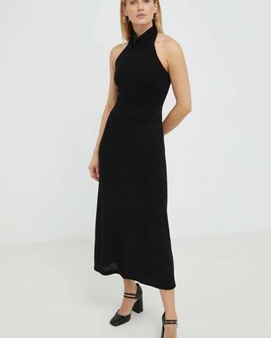 Šaty Bruuns Bazaar čierna farba, midi, rovný strih