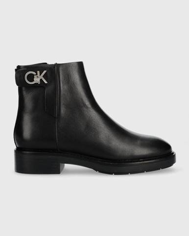 Kožené členkové topánky Calvin Klein Rubber Sole Ankle Boot dámske, čierna farba, na plochom podpätku,