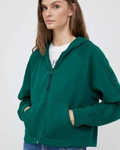 Mikina Tommy Hilfiger dámska, zelená farba, s kapucňou, jednofarebná
