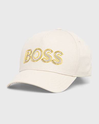Bavlnená čiapka BOSS Boss Athleisure béžová farba, s potlačou