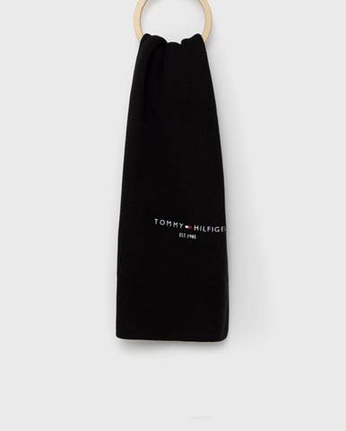 Bavlnený šál Tommy Hilfiger čierna farba, jednofarebný