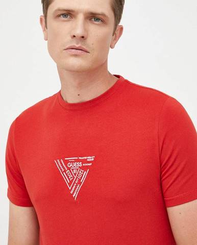 Tričko Guess pánske, červená farba, s potlačou