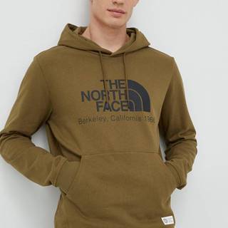 Bavlnená mikina The North Face pánska, zelená farba, s potlačou