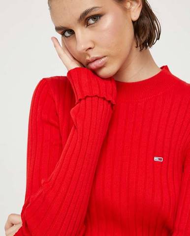 Bavlnený sveter Tommy Jeans červená farba, tenký