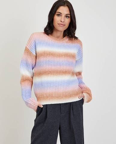 Modro-ružový dámsky pruhovaný sveter
