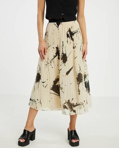 Čierno-krémová dámska vzorovaná plisovaná sukňa